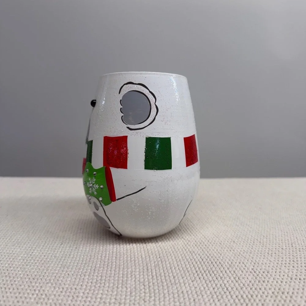 Lolita‎ Hand Painted Polar Bear Stemless Wine Glass Winter Fun Drinkware